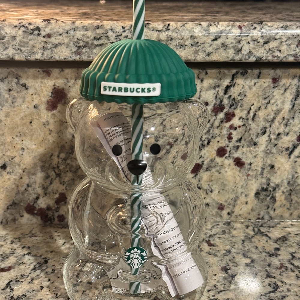 Starbucks Green Lid Bear Cup with Striped Straw